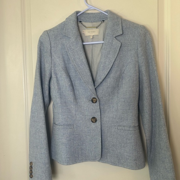 HOBBS Wool Blend Tailored 2 Button Designer Quiet Luxury Blue Blazer Size 2